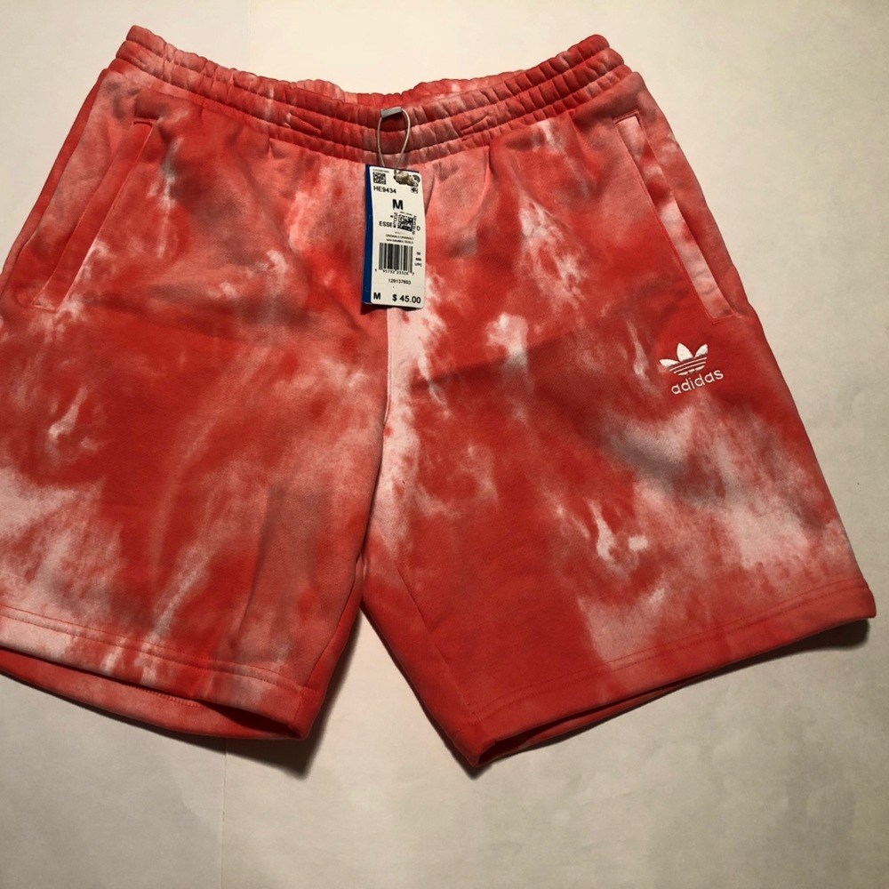 Adidas Fleece Shorts Mens Medium Pink Tie Dye Zip Pockets